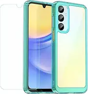 [FZZSZS] Case for Samsung Galaxy Z Flip6 + Tempered Glass Screen Protector Protective Film,Slim Transparent Blue Protection Case Cover for Samsung Galaxy Z Flip6 (6.7")