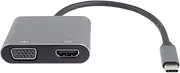 PremiumCord MST Adapter USB-C to HDMI + VGA, USB 3.2 Type C Male to HDMI + VGA Female, Extended + Mirror Functions, Resolution 4K 2160p, Full HD 1080p, Colour Black, Length 20 cm