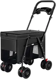 Pet Stroller Multifunctional Pet Stroller for Medium and Large Dogs, Outdoor Travel Dog Cart, Portable and Foldable Small Pet Stroller(Black)