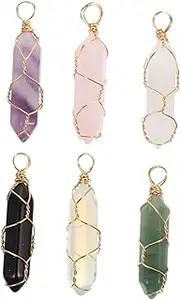 [NUOBESTY] 6pcs Crystal Hexagon Pendant Hanging Ornaments Mixed Color Pendants Points for Jewelry Making Chakra Hanging Decorations Point Beads Hanging Crystal Pendant Dropping Pendants