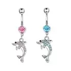 Pink Zircon Belly Button Rings Stainless Steel Sexy Dangle Navel Piercing R_UJ