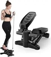 Mini Stepper Trainer,Adjustable Height Stepper Exercise Machine with Resistance Bands and LCD Monitor Air Climber Steppi