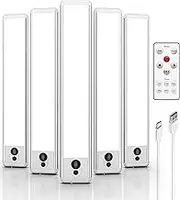 EZVALO Under Cabinet Lights, LED Closet Lights Wireless USB Rechargeable, Motion Sensor Lighting Indoor 5700K Dimmable with Remote Control and Magnetic Install for Wardrobe/Stairs/Hallway (23CM) 5 Pcs