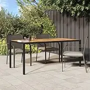 Garden Table Acacia Wood, Outdoor Patio Dining, Metal Frame, Solid Wooden, Foldable, Black, 190x90x75 cm