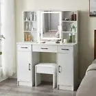 Dressing Table with Mirror 10 LED Light Stool 3 Drawers Makeup Desk Bedroom