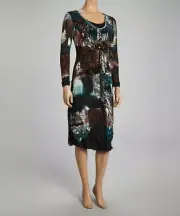Dress Turquoise&Black Patchwork Silk-Blend Size S