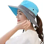 [KPWIN] Sun Hats for Women, Women's Ponytail Bucket Hat Outdoor UV Protection Foldable Mesh Wide Brim Beach Fishing Hat