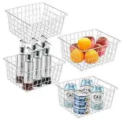 4 Pack Wire Storage Baskets for Organizing , Pantry Organization Bins White