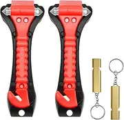 2 pack Car Window Breaker, Car Emergency Hammer Seat Belt Cutter, 2-in-1 Window Hammer Car Escape Tool, Car Safety Hammer, Car Essentials Glass Breaker, Car Emergency Kit with 2 Whistles
