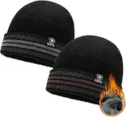 [KASESSS] Pack of 2 Men's Women's Winter Hat Men's Knitted Hat Fashionable Beanie Hat Warm Fleece Winter Hat Knitted Hat Thermal Winter Hat Men Stretchy Windproof, Black, Brown, Grey, 57