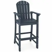 Costway 1.33M Tall Adirondack Bar Arm Chair Realistic Texture Outdoor Counter Height Stool w/Footrest & Slatted Design Navy