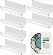 PEUTIER 6pcs Vinyl Record Wall Mount, Acrylic Album Record No Drill Adhesive Tape Vinyl Record Display Holder Stand Racks for Album Covers Display (Clear)