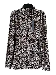 Elie Tahari womens Leopard Print Mock Neck Turtleneck Small Fitted Knit Top $110