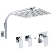 WELS 12" Chrome Square Rain Shower Head Set Gooseneck Wall Arm Mixer Tapware