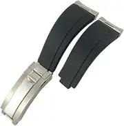 [HKIDKK] Curved End Metal Link Rubber Watchband 20mm For Rolex Daytona GMT Slide Lock Buckle Submariner Silicone Sport Watch Strap
