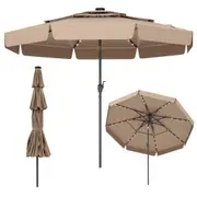 Costway 3m Sunshade Solar Patio Umbrella w/32 LED Lights & Tilt Adjustment Heavy-Duty Table Parasol Taupe