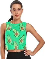 [ODAWA] Cute Avocados Green Womens Sleeveless Crop Tops Athletic Running Tank Tops