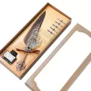 Deluxe Gift Boxed Retro Feather Calligraphy Dip Quill Pen Set - Natural Goose...