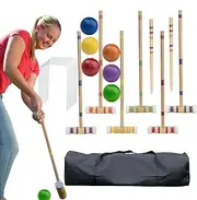 Croquet Game - 6 Players Yard Games for Families,Portable Wooden Sports Set, Reusable Wooden Bowling Kit for Lawn, Backyard, Park