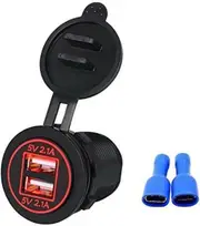 Dual 2.1A (4.2A) 12V/24V DC USB Charger Power Socket Outlet For Car Truck Boat RED