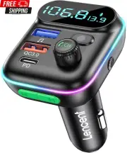 LENCENT FM Transmitter In-Car Adapter, Wireless Bluetooth 5.0 Radio Car Kit,Type