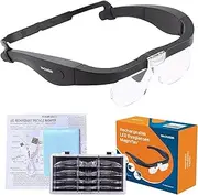 YOCTOSUN Rechargeable Head Magnifier Glasses, Eyeglasses Magnifier with 2 LED Lights and Detachable Lenses 1.5X, 2.5X, 3.5X,5X, Best Magnifying Glasses for Reading and Hobby