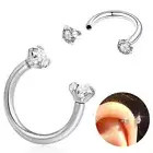 5pc Zircon Steel Internal Thread Horseshoe Nose Stud Septum 6-12mm Ring Piercing