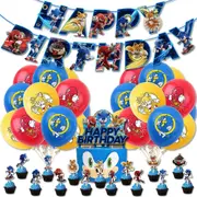 Sonic birthday theme party decoration cartoon flag card balloon set Set D