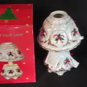 New Vtg Cracker Barrel Candy Cane Lamp Light White Pearlescent Ceramic Christmas