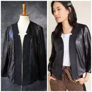 NWT Anthropologie Shonda Black Sequined Faux Suede Jacket Size XL