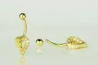 14K Real Gold CZ Dangle Heart Navel Belly Button Ring,Aretes del Ombligo Corazón