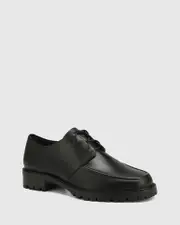 Etta Black Leather Lace Up Flat