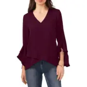 Vince Camuto Womens Chiffon V-Neck Blouse Purple, XXS