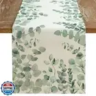 ARKENY Spring Eucalyptus Leaf Green Table Runner 108x13 Inches, Farmhouse Sea