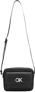 [Calvin Klein] Women's RE-Lock Camera Bag W/Flap Crossovers, Ck Black, Ck Black, One Size