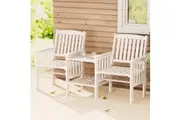 Gardeon Outdoor Garden Bench Loveseat Wooden Table Chairs Patio Furniture White