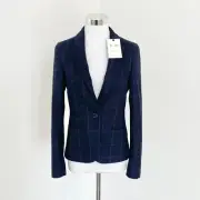 RM Williams Womens Sheaoak Blazer Jacket Single Breasted Check Navy Size 6 New