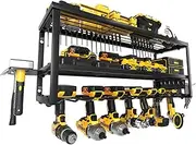 [MOOMSINE] Power Tool Organizer Wall Mount, Heavy Duty 7 Slots Cordless Drill Holder and Battery Shelf, Metal Tool Storage Rack with Charging Station for Garage Organization
