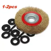 1-2 Set 6" 150mm Flat Fine Wire Brush Wheel W/ Adaptor Rings For Bench Grinder