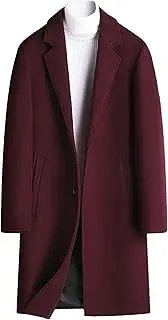 [Gsywaipei] Men's Wool Blend Winter Coat Classic Long Peacoat Overcoats Lapel Collar Single Breasted Overcoat, Claret, XX-Large
