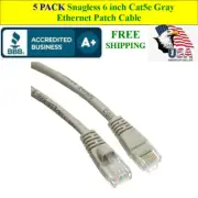 5 PACK 6 inch Cat5e Gray Network Ethernet Patch Cable Computer LAN 1 Gbps 350MHz