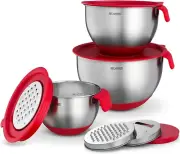 Mixing Bowls with Lids Set - 3-Piece Stainless Steel Nesting Bowls with Graters,
