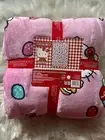 Hello Kitty Christmas Pink Gingerbread Plush Blanket- Twin 60"x90". NEW