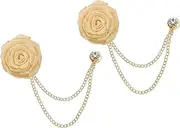 [sourcing map] Wedding Brooches Bridegroom Rose Flower Brooch Pin for Men Cloth Art Handmade Badge Tassel Chain Men's Suit Accessories Champagne, Pack of 2