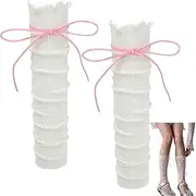 CABODYALS 2 Pairs White Bow Tie Japanese Style Flare Lace Heap Pile Goth Boot Socks Cover Sleeves 80s Cute Kawaii Harajuku Polyester Leg Warmers for Women s Ballet Clothes Accessories