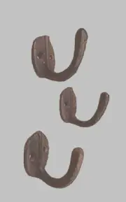 Three (3) Coat / Robe Hooks Cast Iron Brown 1 1/2" Tall Three (3) 0170-01203