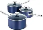MICHELANGELO Sauce Pan Sets, Ceramic Saucepans with Lids, 1,2,3 Quart, Blue