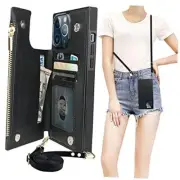 Crossbody Wallet Case for iPhone 13 Pro Max with RFID Blocking Card Slot Black