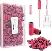 heemeei Small Sanding Bands for Nail Drill, 100Pcs Mini Sanding Bands 180 Medium Grits with Upgrade Design 3.1mm Mandrel Bits for Acrylic Nails Gel Manicures and Pedicure (Pink)