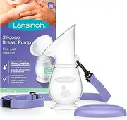 Lansinoh - Silicone Manual Breast Pump - Breast Milk Collector with Lid and Neck Strap - Hands-Free Suction